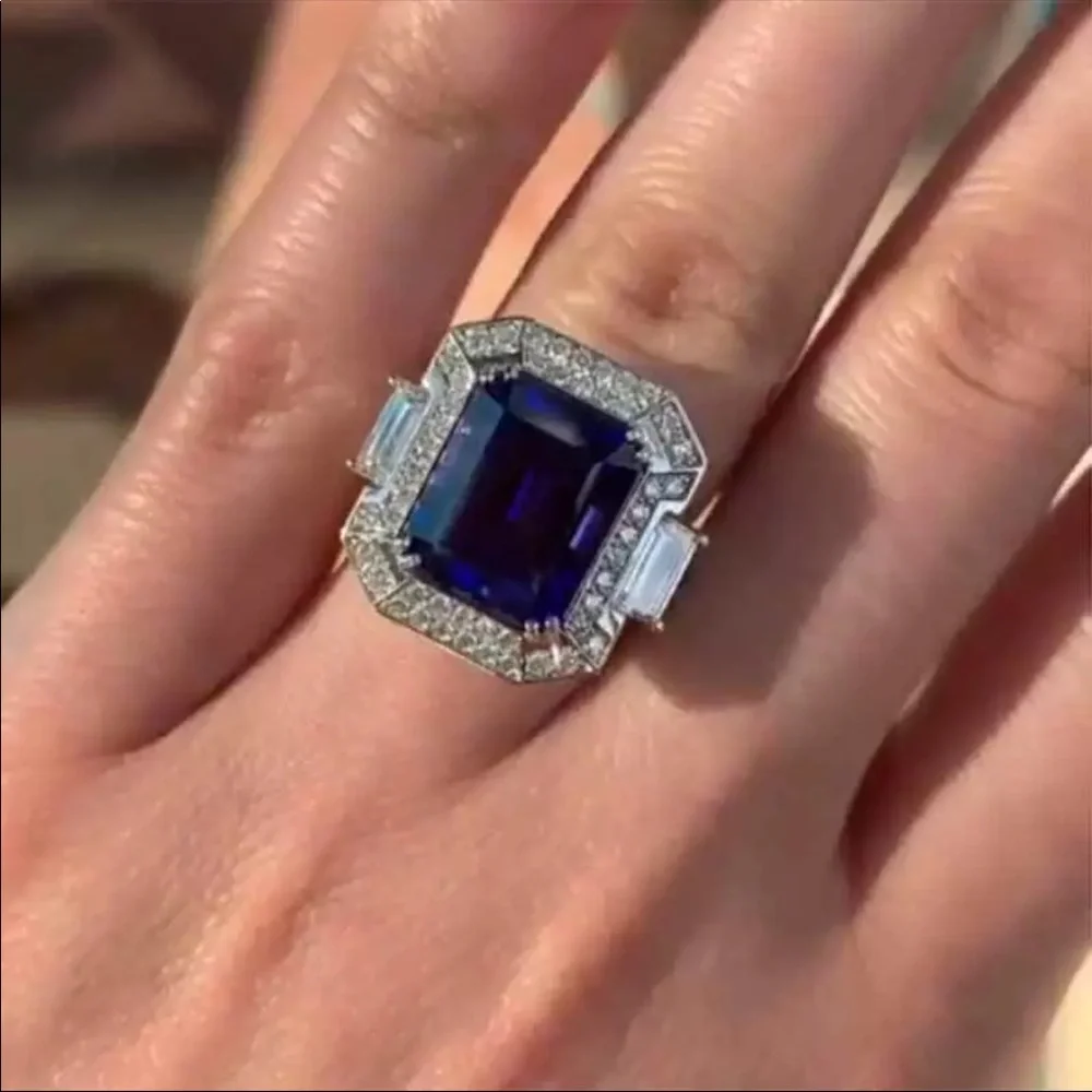 New Women’s Elegant 925 Silver Party Sapphire Ring - Picture 1 of 6